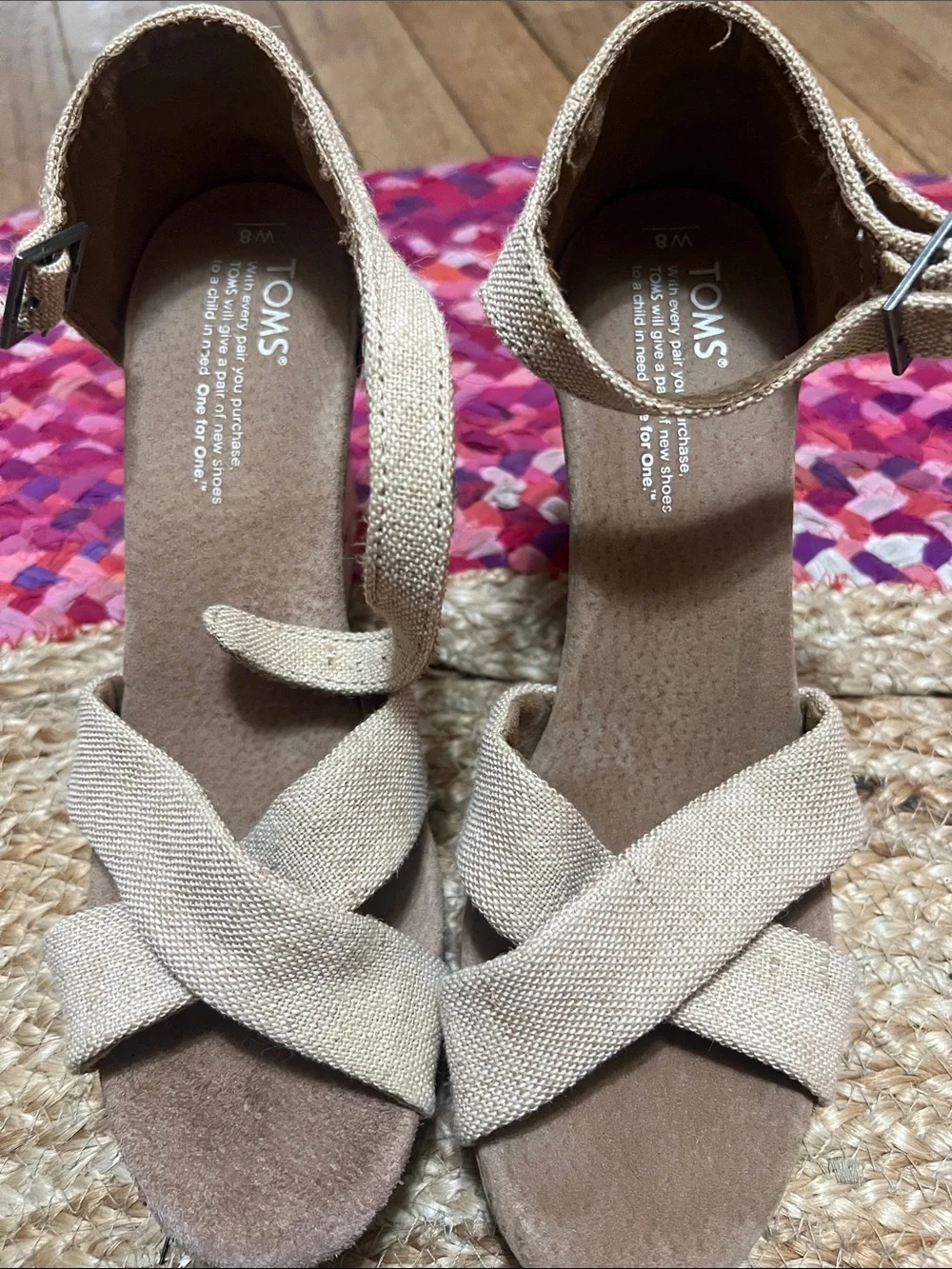 TOMS Beige Crisscross Ankle-Strap Wedge Sandals excellent condition